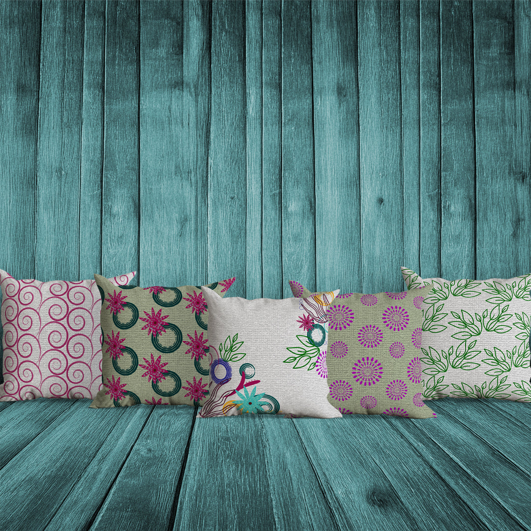 Textured Marine Whispers – Set of 5 | 16x16 Premium Canvas Cushion Covers | Maknoonz Exclusive (MZMW-005-C)