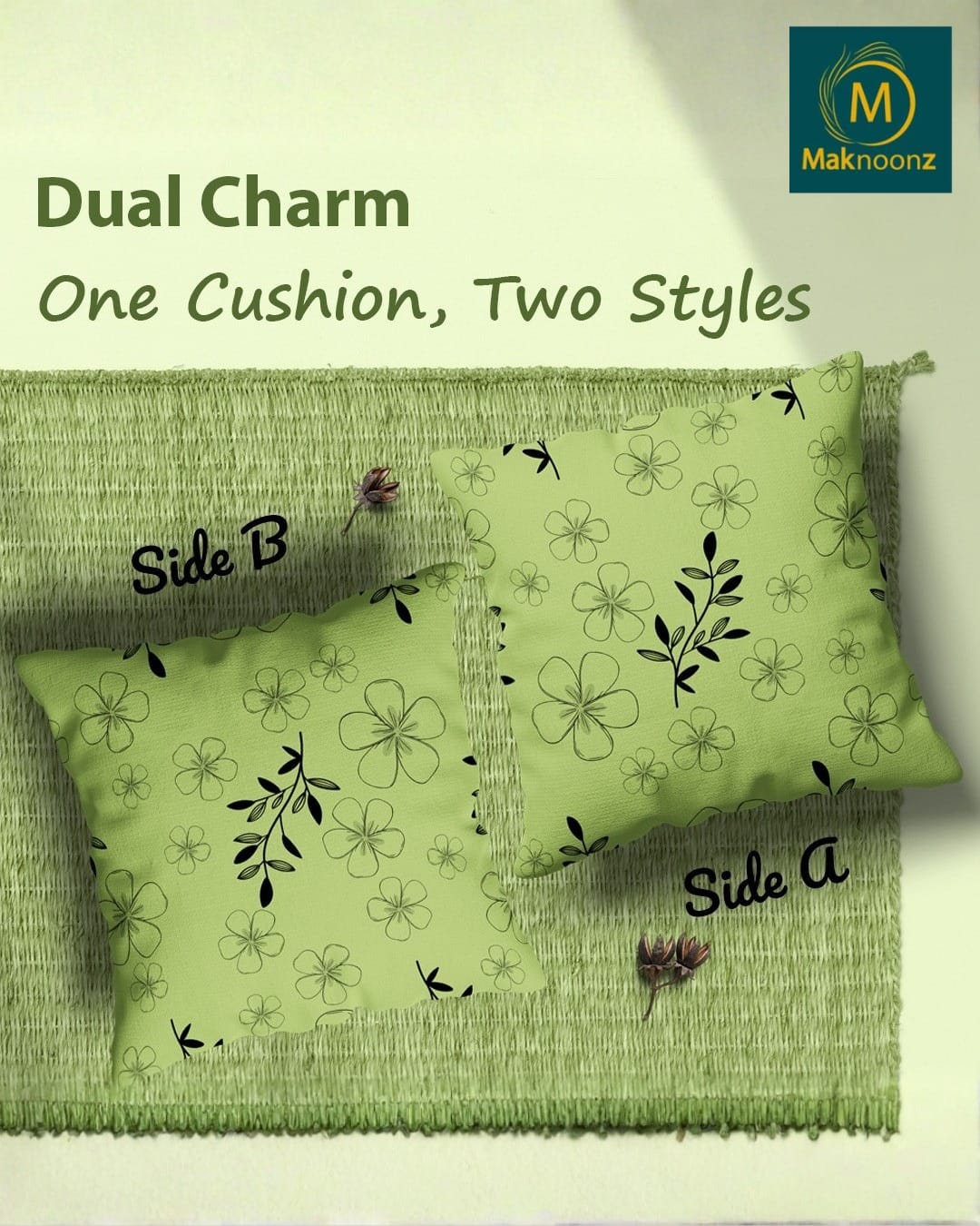 Floral Botanical Switch – 16×16 Premium Canvas Cushion Cover | Maknoonz Exclusive (FBSMZ-035)