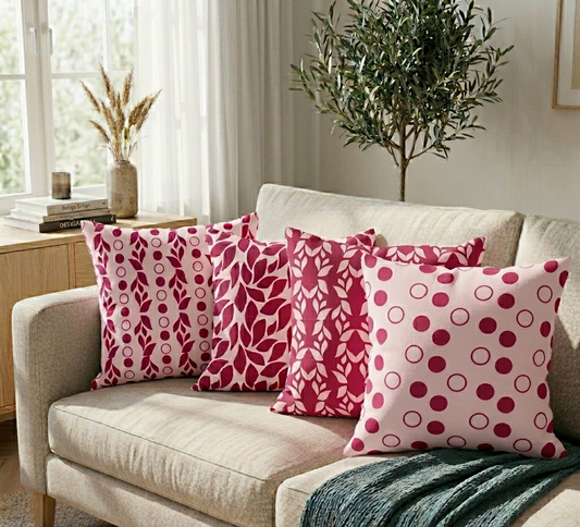 Majesty Pink – Set of 4 16×16 Premium Canvas Cushion Covers | Maknoonz Exclusive (MZMP-004)