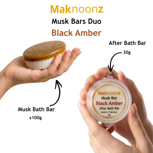 Black Amber | Maknoonz Musk Bath & After Bath Bar Duo | An Ode to Moroccan Black Amber Musk