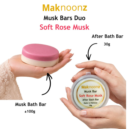 Soft Rose Musk | Maknoonz Musk Bath & After Bath Bar Duo | An Ode to Moroccan Soft Rose Musk