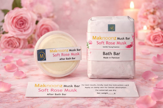 Soft Rose Musk | Maknoonz Musk Bath & After Bath Bar Duo | An Ode to Moroccan Soft Rose Musk
