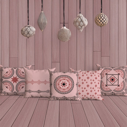 Greek Elegance – Set of 5 | 16×16 Premium Canvas Cushion Covers | Maknoonz Exclusive (GEMZ-5P-C)