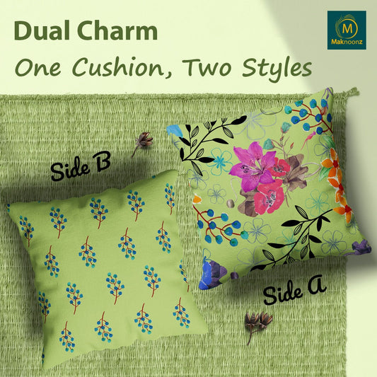 Floral Botanical Switch – 16×16 Premium Canvas Cushion Cover | Maknoonz Exclusive (FBSMZ-015)